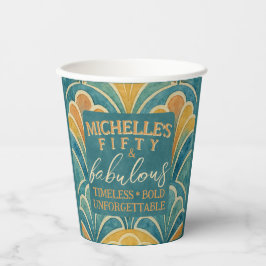 50e verjaardag Blauwgroen en gouden Art Deco Style Papieren Bekers