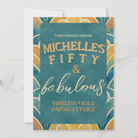 50e verjaardag Blauwgroen en gouden art deco uitno Kaart (Voorkant)