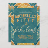 50e verjaardag Blauwgroen en gouden art deco uitno Kaart (Voorkant / Achterkant)