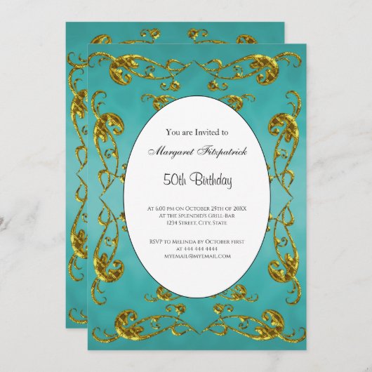50e verjaardag Blauwgroen Gold-classificatie Kaart (Voorkant / Achterkant)