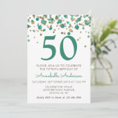 50e verjaardag Blauwgroen goudglitter Sparkle Conf Kaart (Staand voorkant)