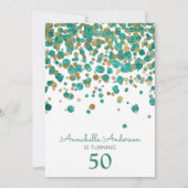 50e verjaardag Blauwgroen goudglitter Sparkle Conf Kaart (Achterkant)
