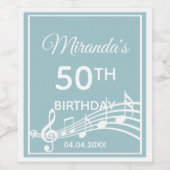 50e verjaardag blauwgroen muzieknoten naam wijn etiket (Enkel label)