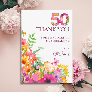 50e verjaardag bloem 50 vlinder waardering bedankkaart