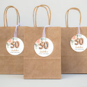 50e verjaardag bloem roos goud eucalyptusmonogram ronde sticker