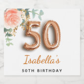 50e verjaardag bloem roos goud eucalyptusmonogram sparkling wijnetiket (Enkel label)