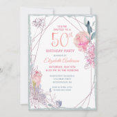 50e verjaardag Bloemen Blush Roos Waterverf Party Kaart (Voorkant)