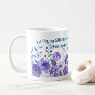 50e verjaardag bloemen houden van elegante moderne koffiemok