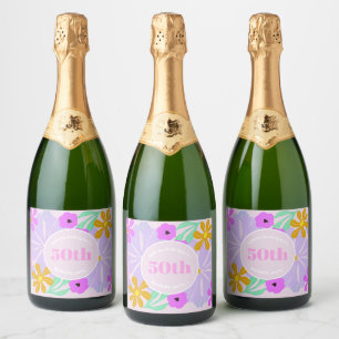 50e verjaardag bloemen leuk romantisch roze sparkling wijnetiket