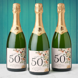 50e verjaardag  Bloemen Mousserende Wijn Label Sparkling Wijnetiket