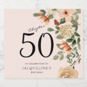 50e verjaardag  Bloemen Mousserende Wijn Label Sparkling Wijnetiket (Enkel label)
