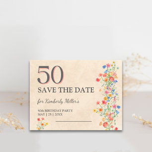 50e Verjaardag Bloemrijke Elegante Feest Save the  Aankondigingskaart