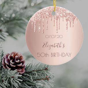 50e verjaardag blozen roze gouden glitters druppel keramisch ornament