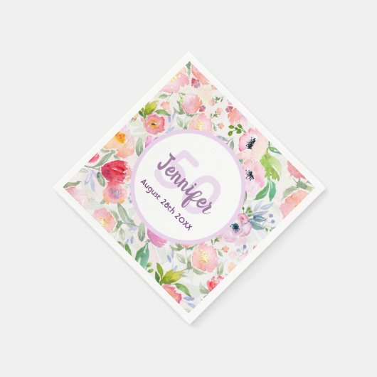 50e verjaardag blozen roze roze floral naam servet (Hoek)