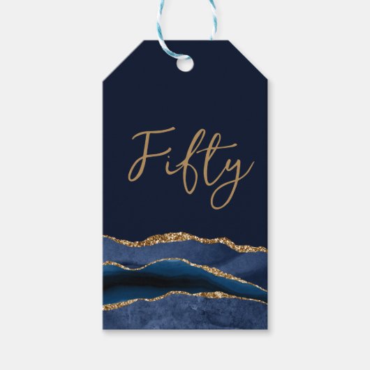 50e verjaardag Blue Gold Agate Hartelijk dank Cadeaulabel (Voorkant)