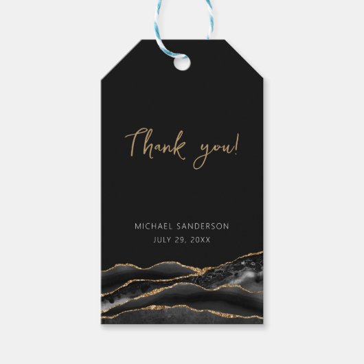 50e verjaardag Blue Gold Agate Hartelijk dank Cadeaulabel (Voorkant)