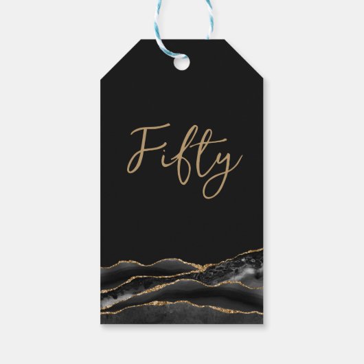 50e verjaardag Blue Gold Agate Hartelijk dank Cadeaulabel (Achterkant)