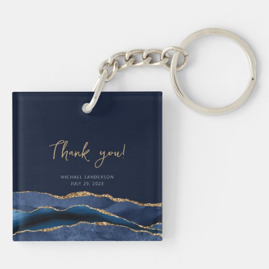 50e verjaardag Blue Gold Agate Hartelijk dank Sleutelhanger (Achterkant)