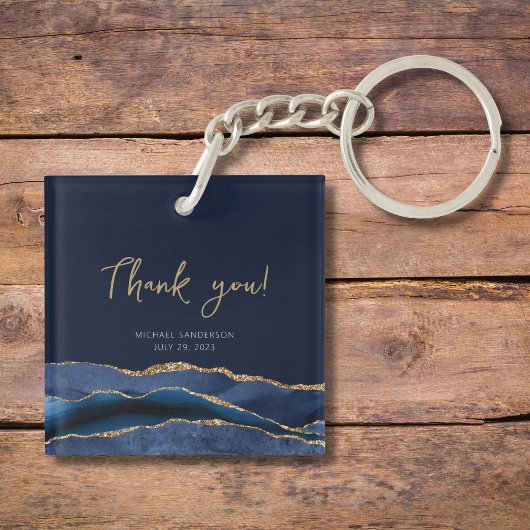 50e verjaardag Blue Gold Agate Hartelijk dank Sleutelhanger