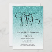 50e verjaardag Blue Ombre Glitter uitnodiging (Voorkant)