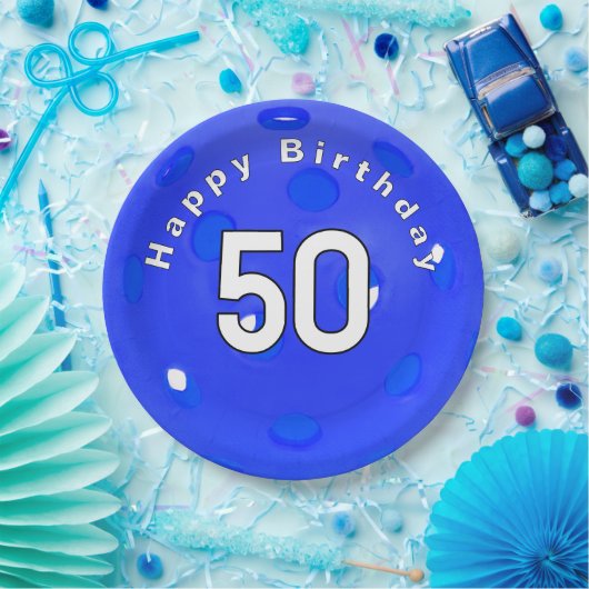 50e verjaardag Blue Pickleball Papieren Bordje (Feest)