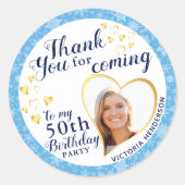 50e verjaardag Blue Winter Favor Dank u Ronde Sticker (Voorkant)