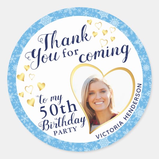 50e verjaardag Blue Winter Favor Dank u Ronde Sticker (Voorkant)