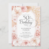 50e verjaardag Blush Pink Gold Floral Kaart (Voorkant)