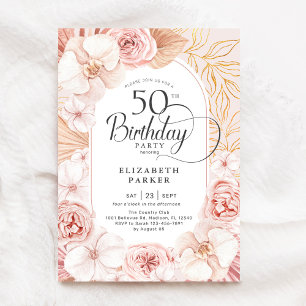 50e verjaardag Blush Pink Gold Floral Kaart