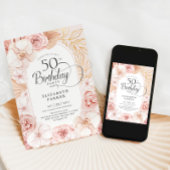 50e verjaardag Blush Pink Gold Floral Kaart