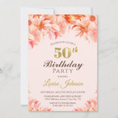 50e verjaardag Blush Pink Gold Floral Party Kaart (Voorkant)