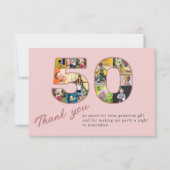 50e verjaardag Blush Roze Fotocollage Dank u Bedankkaart (Voorkant)