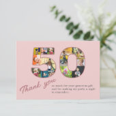 50e verjaardag Blush Roze Fotocollage Dank u Bedankkaart (Staand voorkant)