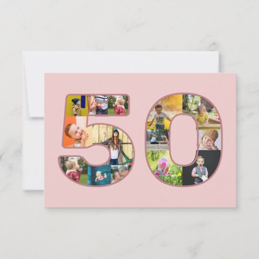 50e verjaardag Blush Roze Fotocollage Dank u Bedankkaart (Achterkant)