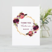 50e verjaardag bogundy floral white - dank je wel! kaart (Staand voorkant)