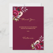 50e verjaardag bogundy floral white - dank je wel! kaart (Achterkant)