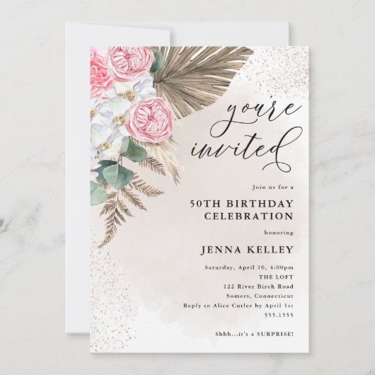 50e verjaardag Boho Tropische Foliage en Bloemen Kaart (Voorkant)