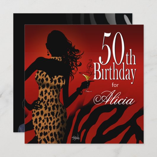 50e verjaardag Bombshell Leopard Cocktail Party Kaart (Voorkant / Achterkant)