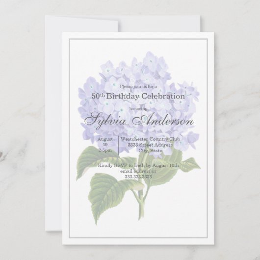 50e verjaardag Botanische Hortensia Uitnodiging (Voorkant)