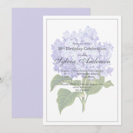50e Verjaardag Botanische Hydrangea Uitnodiging (Voorkant / Achterkant)