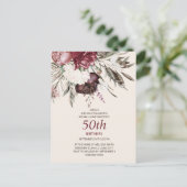 50e verjaardag Bourgogne Ivory Floral Cream Briefkaart (Staand voorkant)