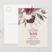50e verjaardag Bourgogne Ivory Floral Cream Briefkaart (Voorkant / Achterkant)