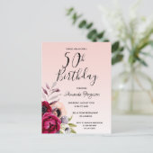 50e verjaardag Bourgogne roos gouden bloeding uitn Briefkaart (Staand voorkant)