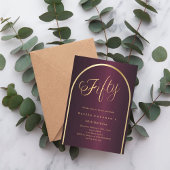 50e verjaardag Bourgondië gouden boog script elega Kaart