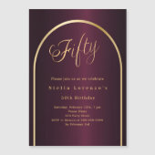 50e verjaardag Bourgondië gouden boog script luxe Magnetische Uitnodiging (Voorkant)