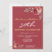 50e verjaardag Bourgondische bloemen verjaardagsfe Kaart (Voorkant)