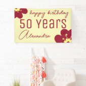 50e verjaardag Bourgondische Bloesem Naam Spandoek (Insitu)