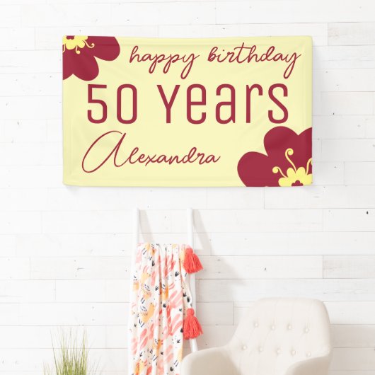 50e verjaardag Bourgondische Bloesem Naam Spandoek (Insitu)