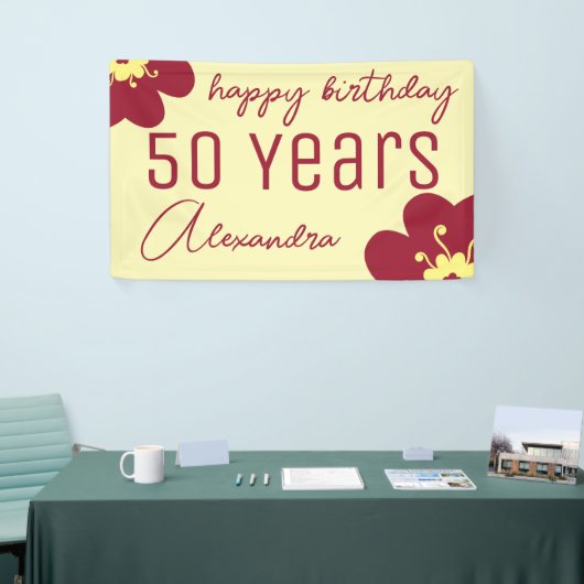 50e verjaardag Bourgondische Bloesem Naam Spandoek (Beurs)