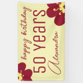 50e verjaardag Bourgondische Bloesem Naam Spandoek (Verticaal)